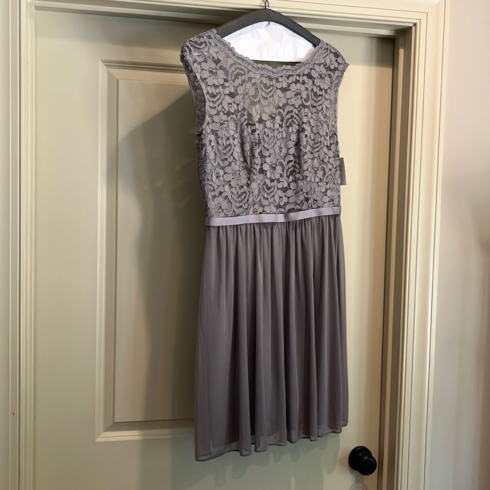 David's Bridal Charcoal Lace Dress